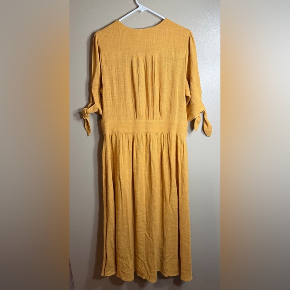 Free People Love My Life Mustard Yellow Button Front Midi Dress Boho XL - Picture 7 of 9
